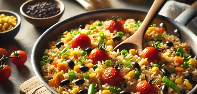 A vibrant bowl of freshly prepared cherry tomato salsa with cilantro and lime, perfect for topping rice and beans