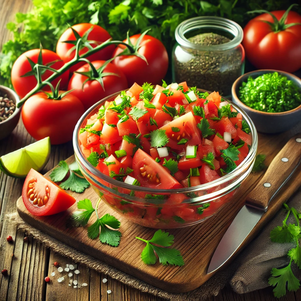 Prepared salsa with tomatoes and herbs