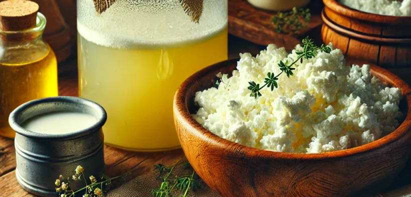 raditional cheese-making process with curds and whey